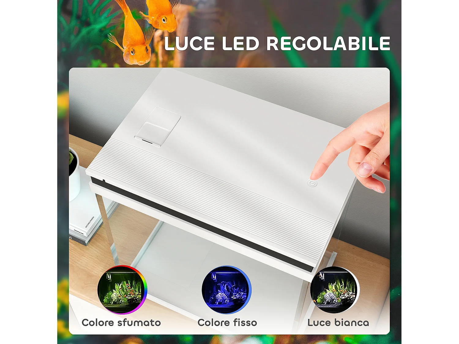 Acquario per pesci 26l con luci led e sistema di filtraggio 38x26x38 cm