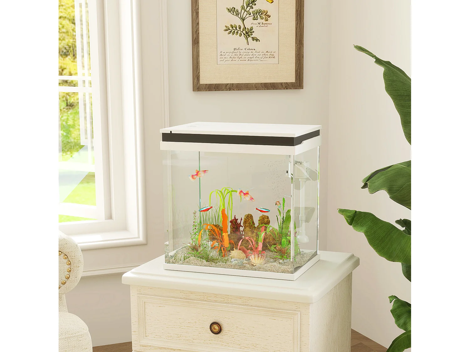 Acquario per pesci 26l con luci led e sistema di filtraggio 38x26x38 cm