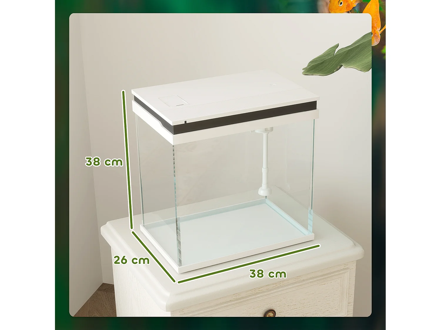 Acquario per pesci 26l con luci led e sistema di filtraggio 38x26x38 cm