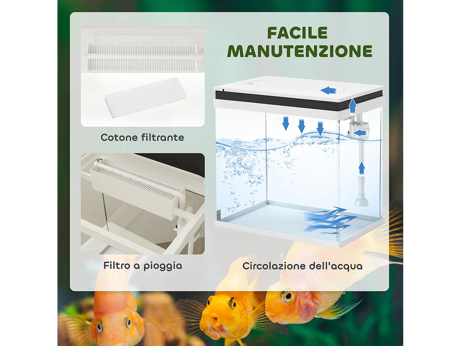 Acquario per pesci 26l con luci led e sistema di filtraggio 38x26x38 cm