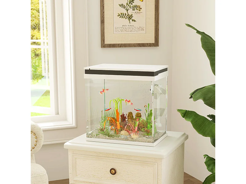 Acquario per pesci 26l con luci led e sistema di filtraggio 38x26x38 cm