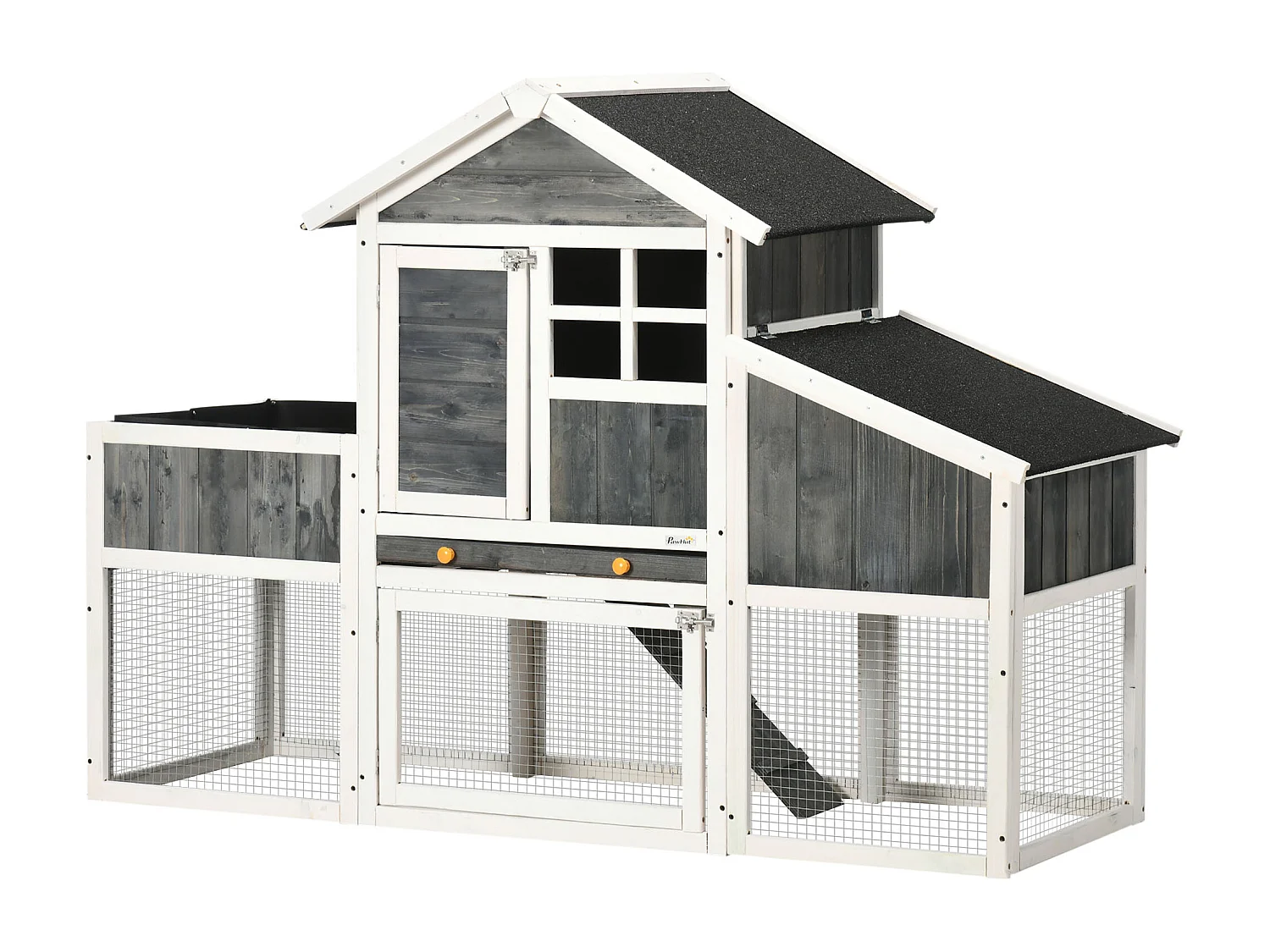 Pollaio prefabbricato in legno con area aperta casetta e nido grigio