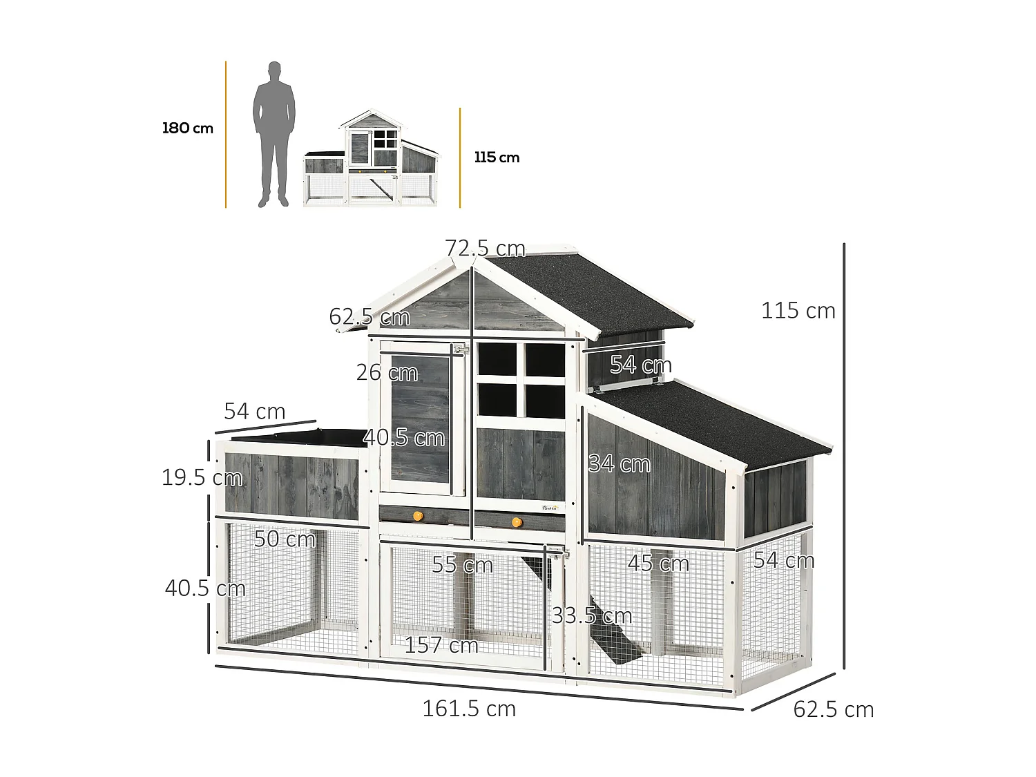 Pollaio prefabbricato in legno con area aperta casetta e nido grigio