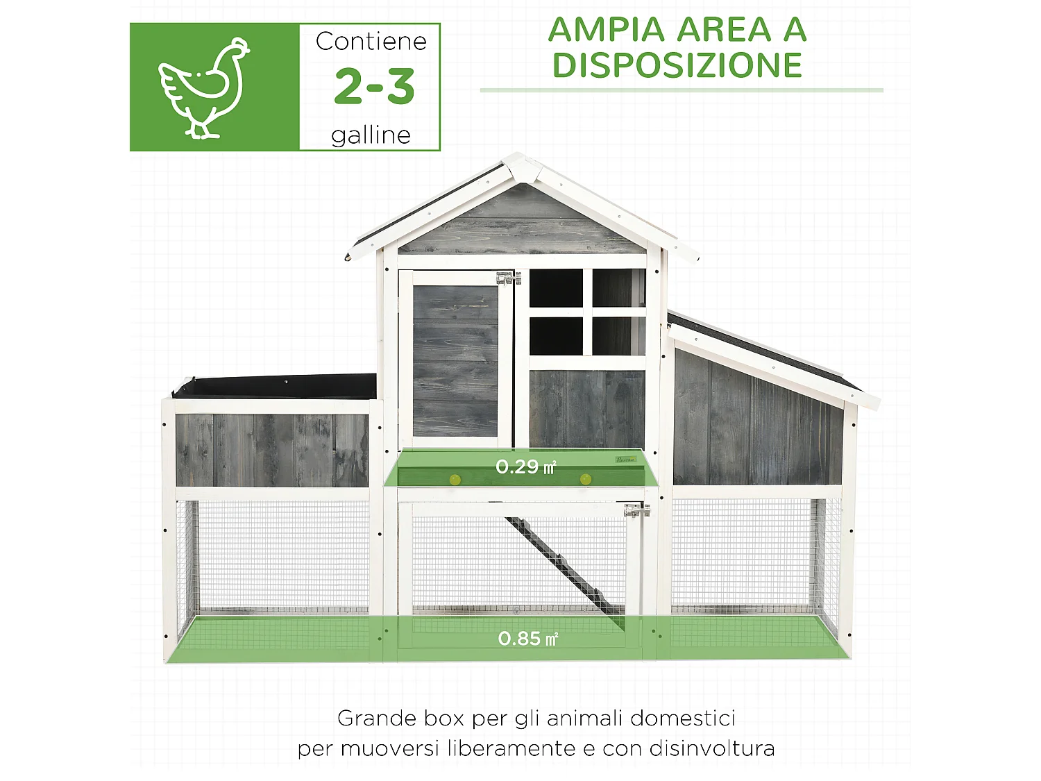 Pollaio prefabbricato in legno con area aperta casetta e nido grigio