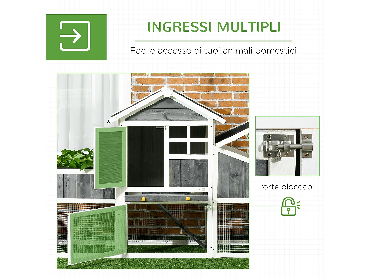 Pollaio prefabbricato in legno con area aperta casetta e nido grigio