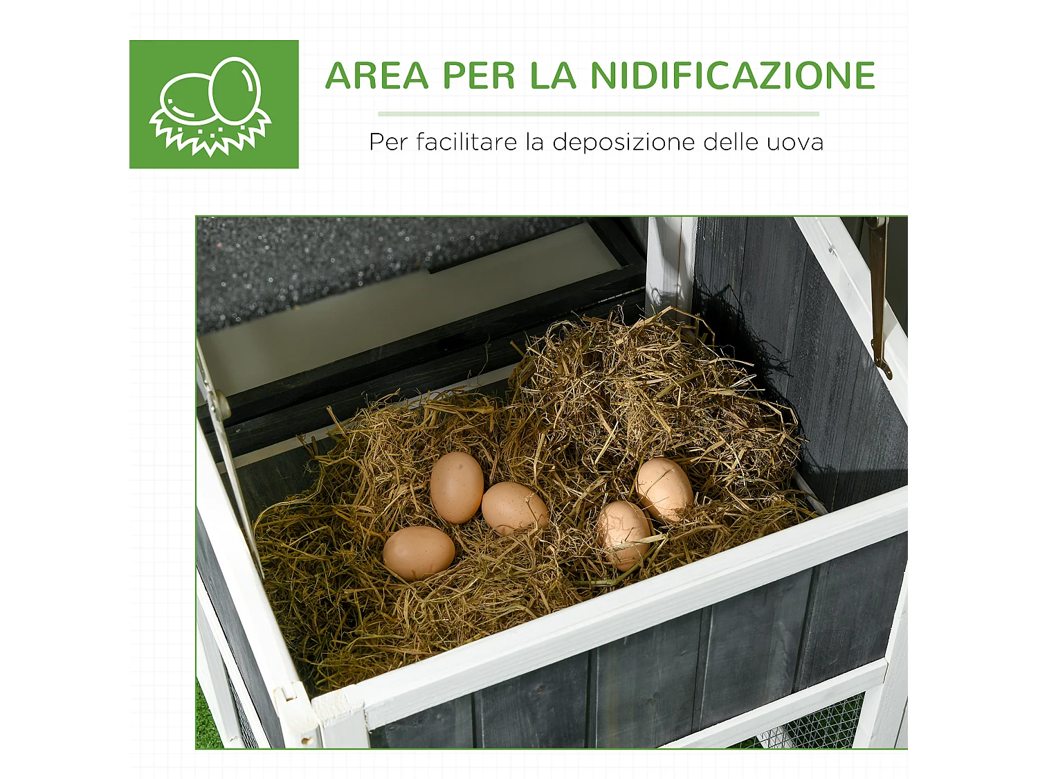 Pollaio prefabbricato in legno con area aperta casetta e nido grigio