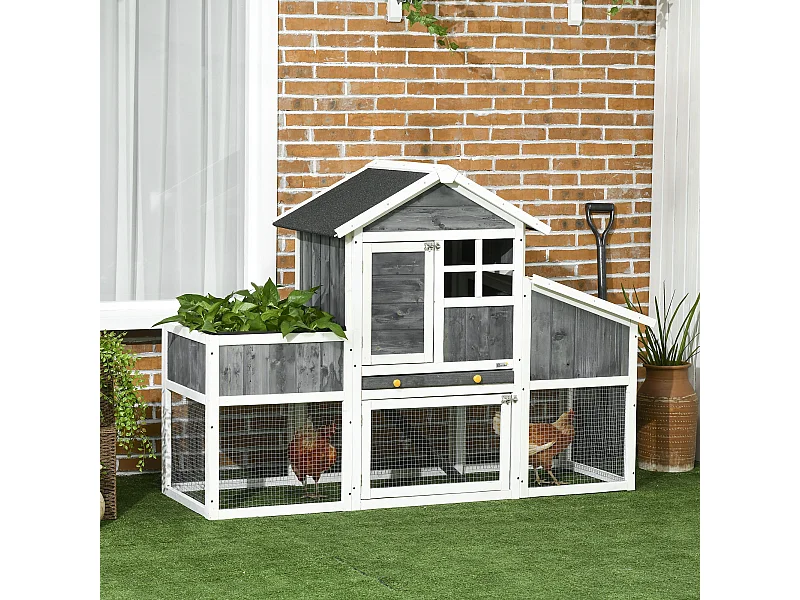 Pollaio prefabbricato in legno con area aperta casetta e nido grigio