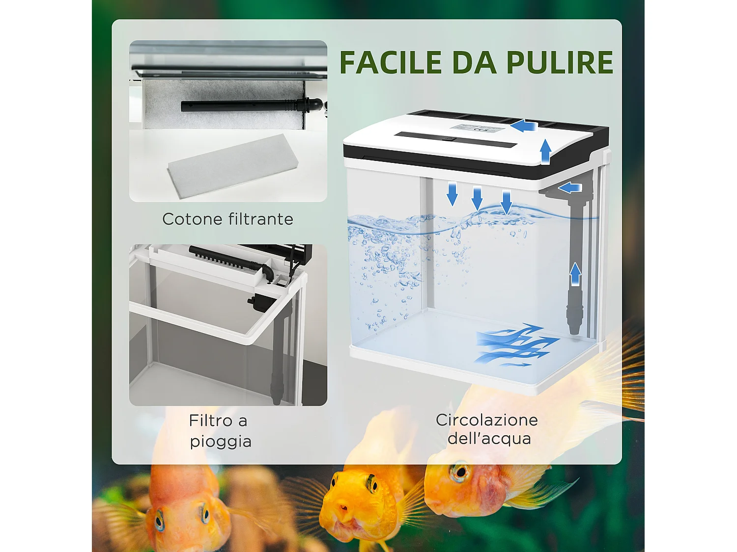 Acquario 13l a illuminazione led con pompa silenziosa in vetro e abs
