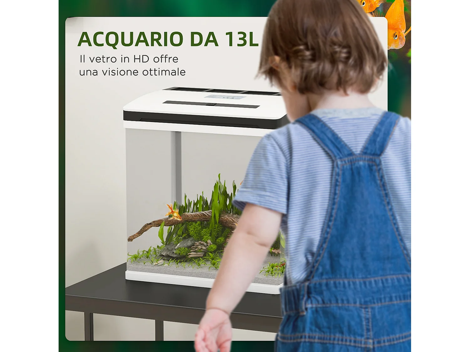 Acquario 13l a illuminazione led con pompa silenziosa in vetro e abs