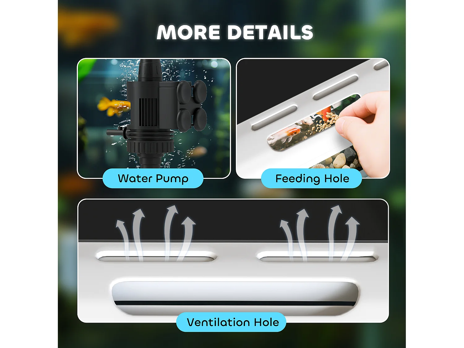 Acquario per pesci 17l con luci led, pompa d'acqua e filtro 35x21x31cm