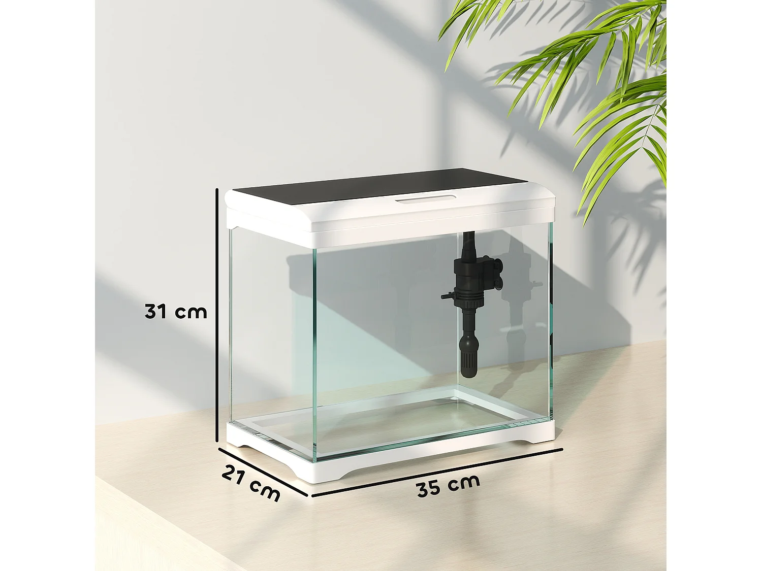 Acquario per pesci 17l con luci led, pompa d'acqua e filtro 35x21x31cm