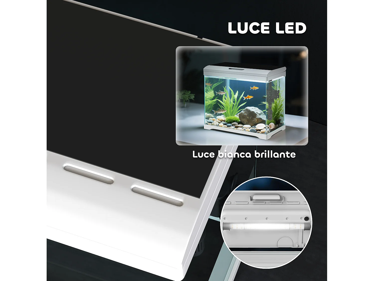 Acquario per pesci 17l con luci led, pompa d'acqua e filtro 35x21x31cm
