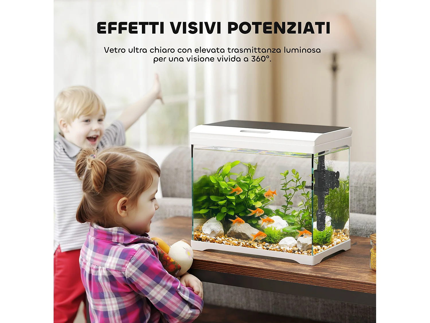 Acquario per pesci 17l con luci led, pompa d'acqua e filtro 35x21x31cm