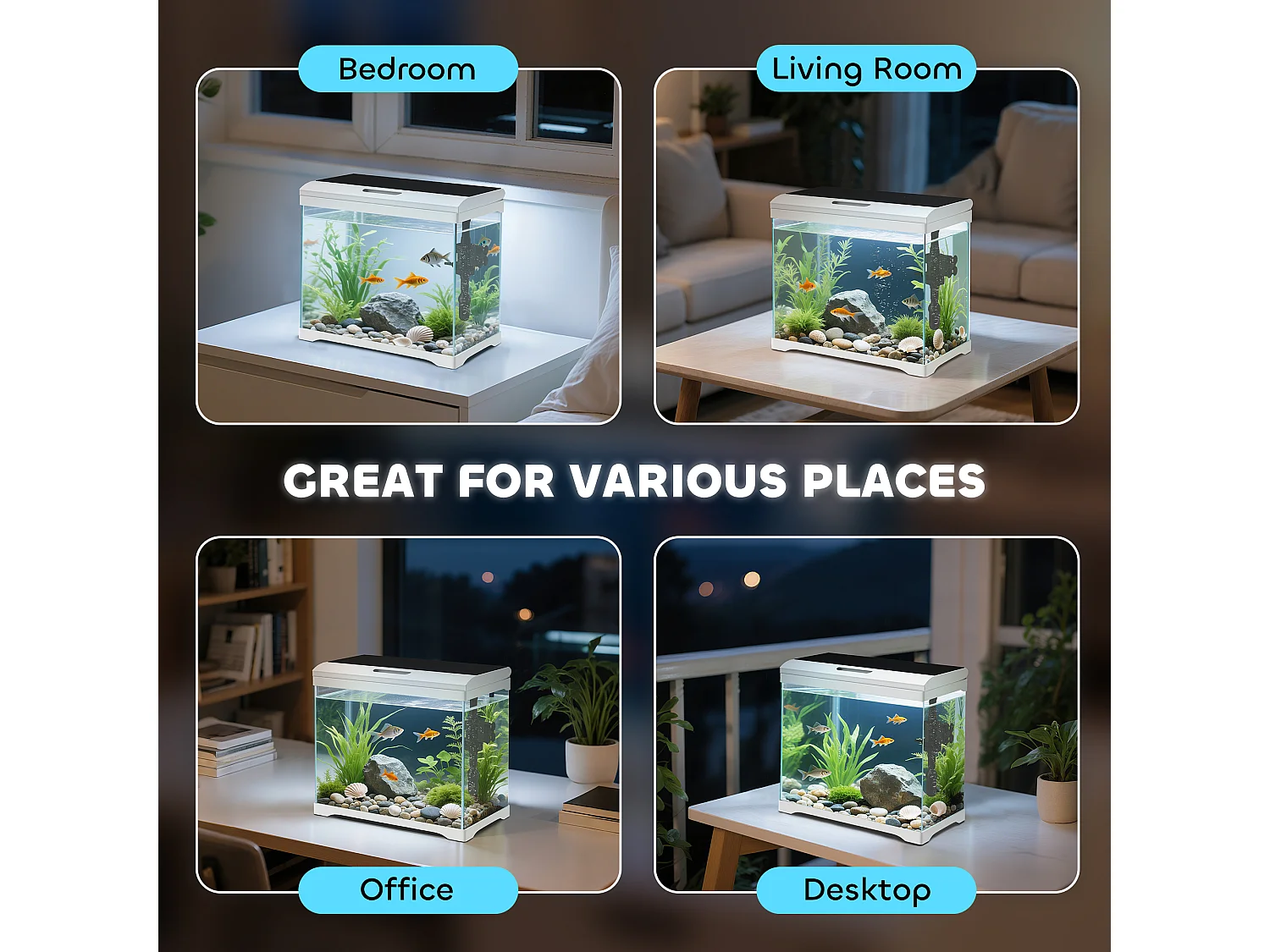 Acquario per pesci 17l con luci led, pompa d'acqua e filtro 35x21x31cm