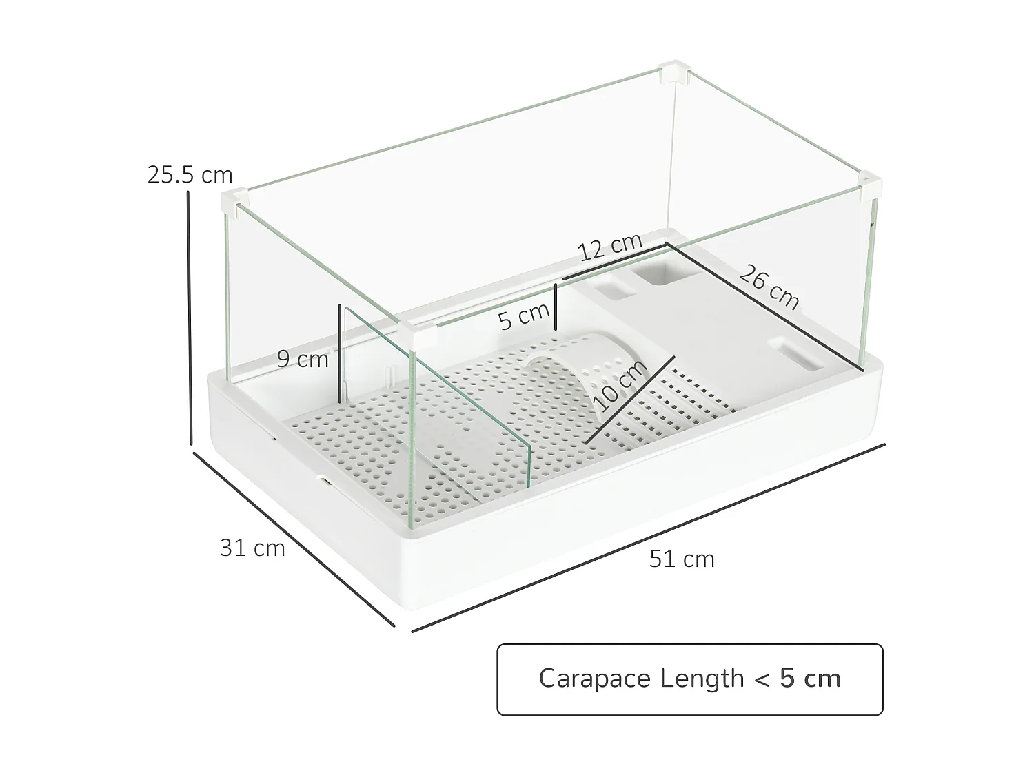 Vasca per tartarughe con filtro a 3 livelli e pannelli in vetro e abs