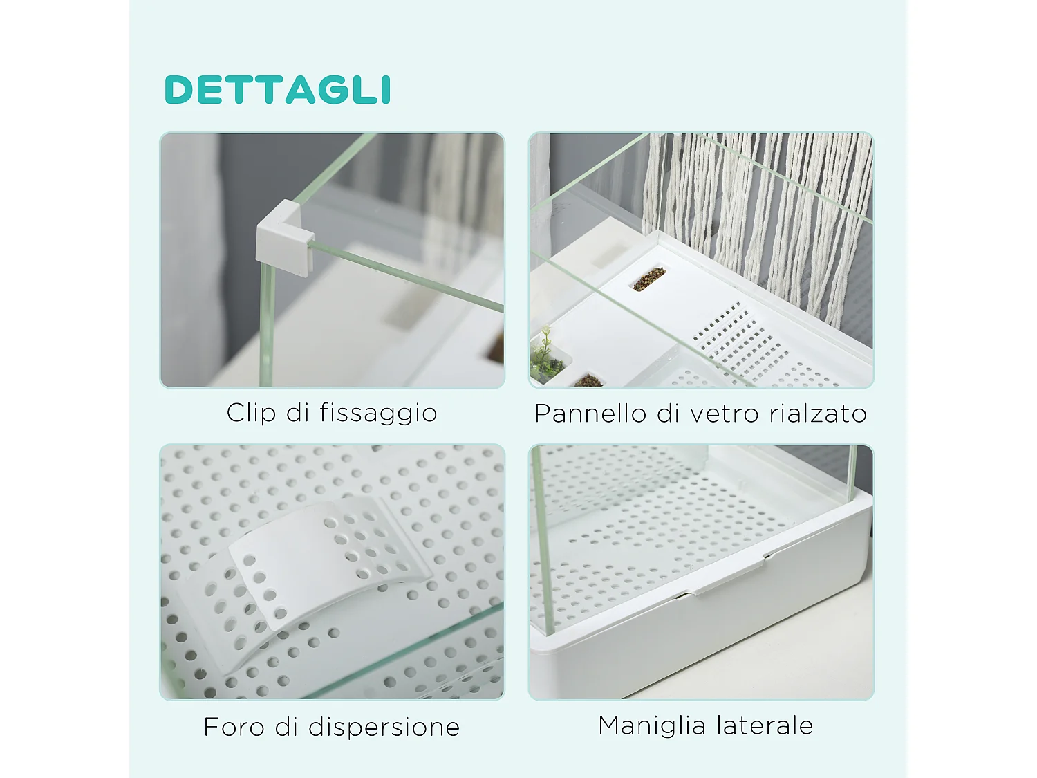 Vasca per tartarughe con filtro a 3 livelli e pannelli in vetro e abs