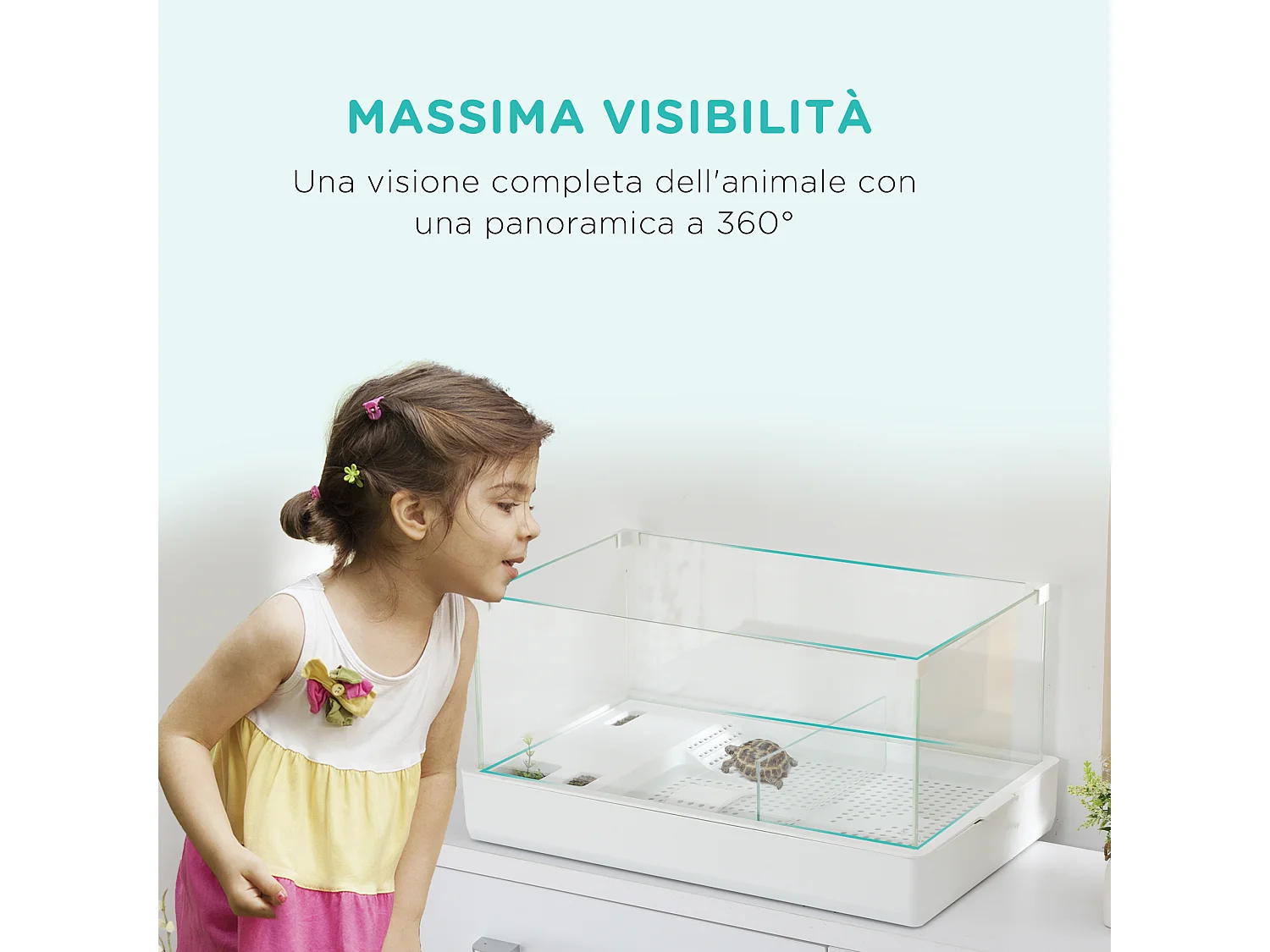 Vasca per tartarughe con filtro a 3 livelli e pannelli in vetro e abs