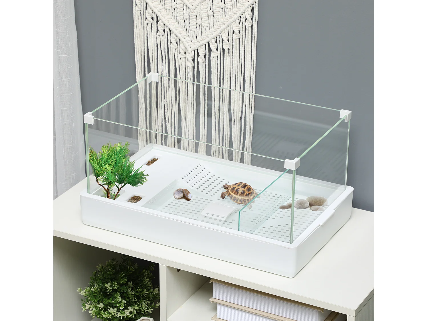 Vasca per tartarughe con filtro a 3 livelli e pannelli in vetro e abs