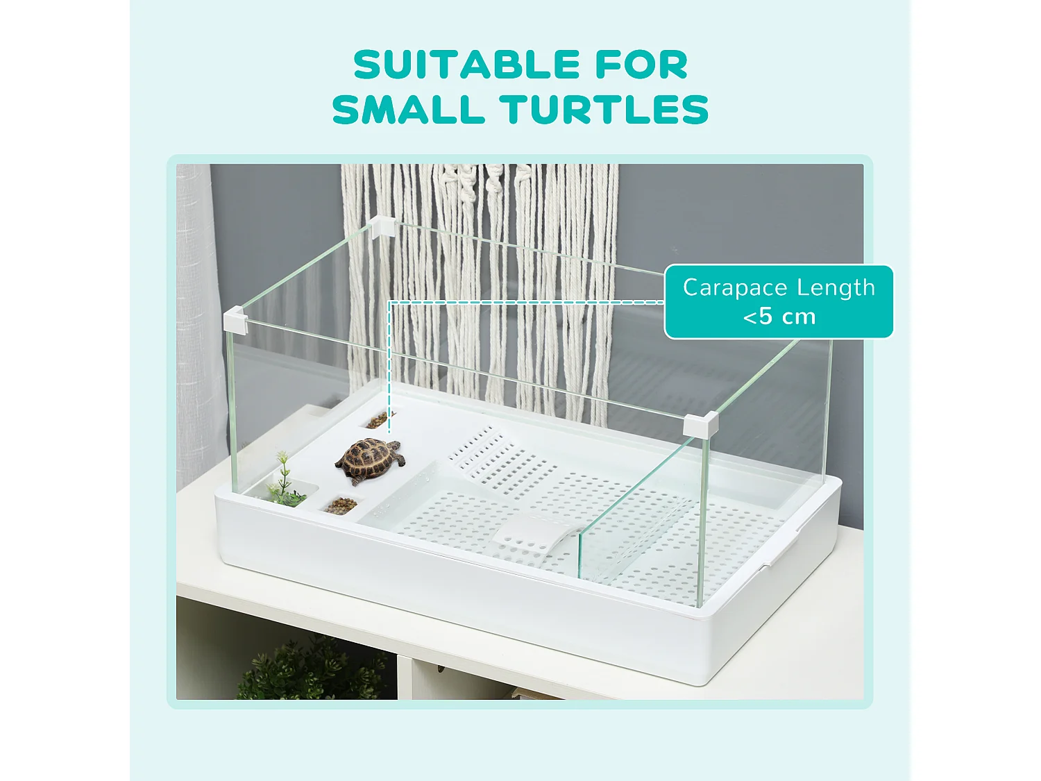 Vasca per tartarughe con filtro a 3 livelli e pannelli in vetro e abs