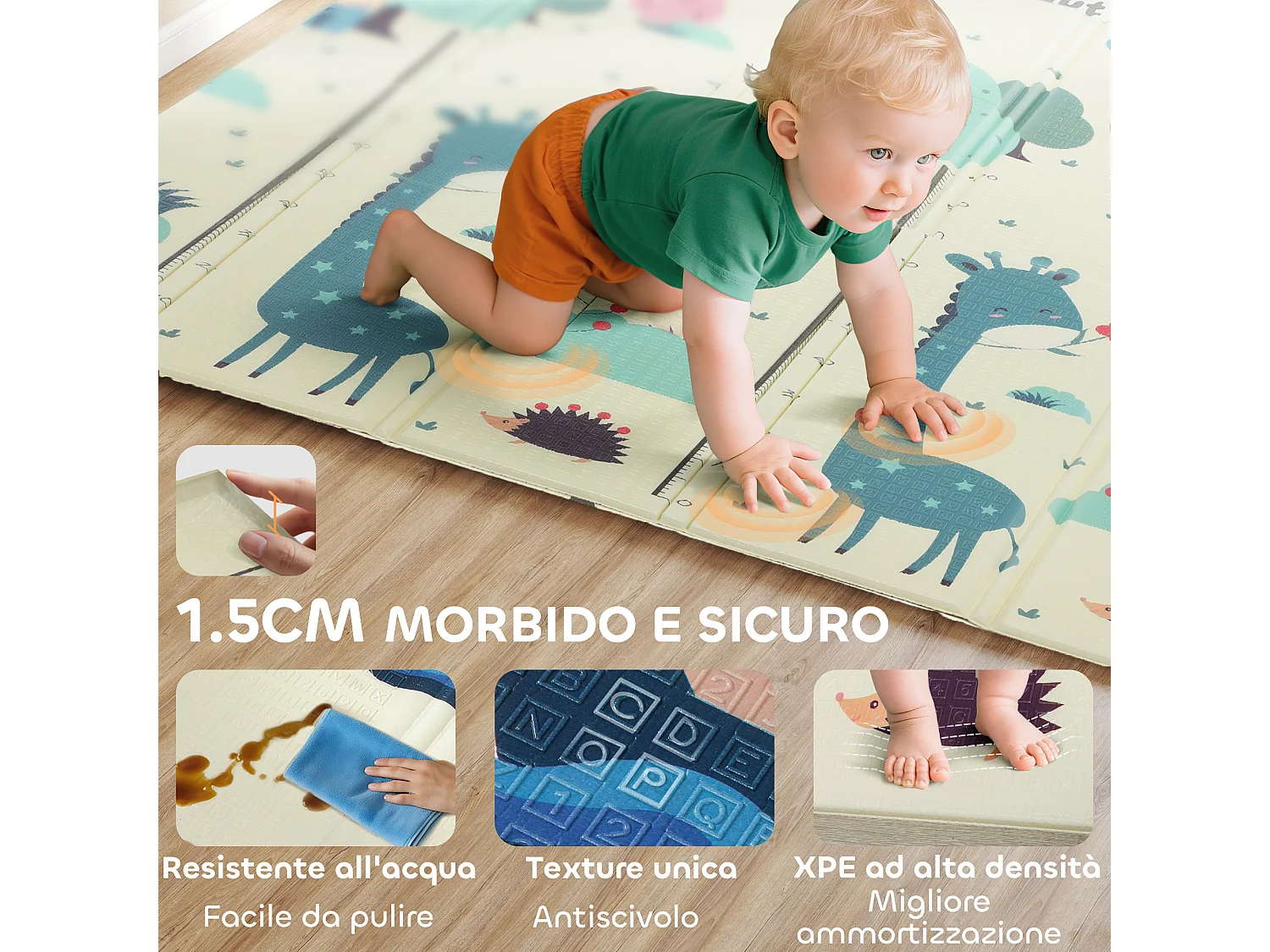 Tappeto per bambini 0-6 anni 3.45㎡ a tema animali in xpe multicolore