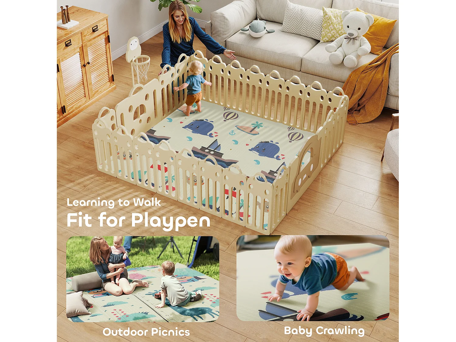 Tappeto per bambini 0-6 anni 3.45㎡ a tema animali in xpe multicolore