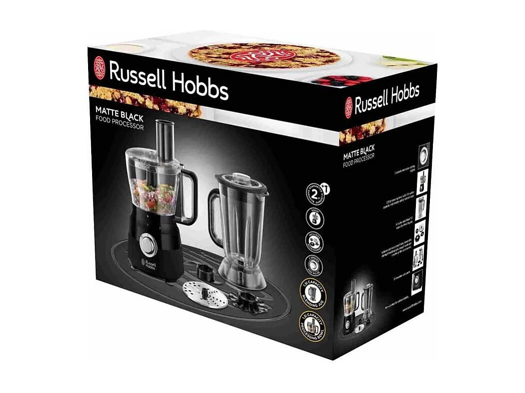 Robot Multifonction - RUSSELL HOBBS - Matte Black 24732-56 - 600 W - Bol 2,5 L - Lames inox - Disque réversible - Noir mat