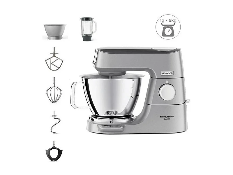 KENWOOD KVC85.124.SI - Robot patissier Titanium Chef Baker - 2 bols en inox 3,5L et 5L - Balance integree 6kg - Blender 1,8L - 1