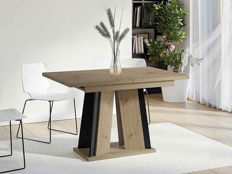 Table Goodyear 129, Chêne Artisan|Noir, 75x80x120cm, Allongement, Stratifié