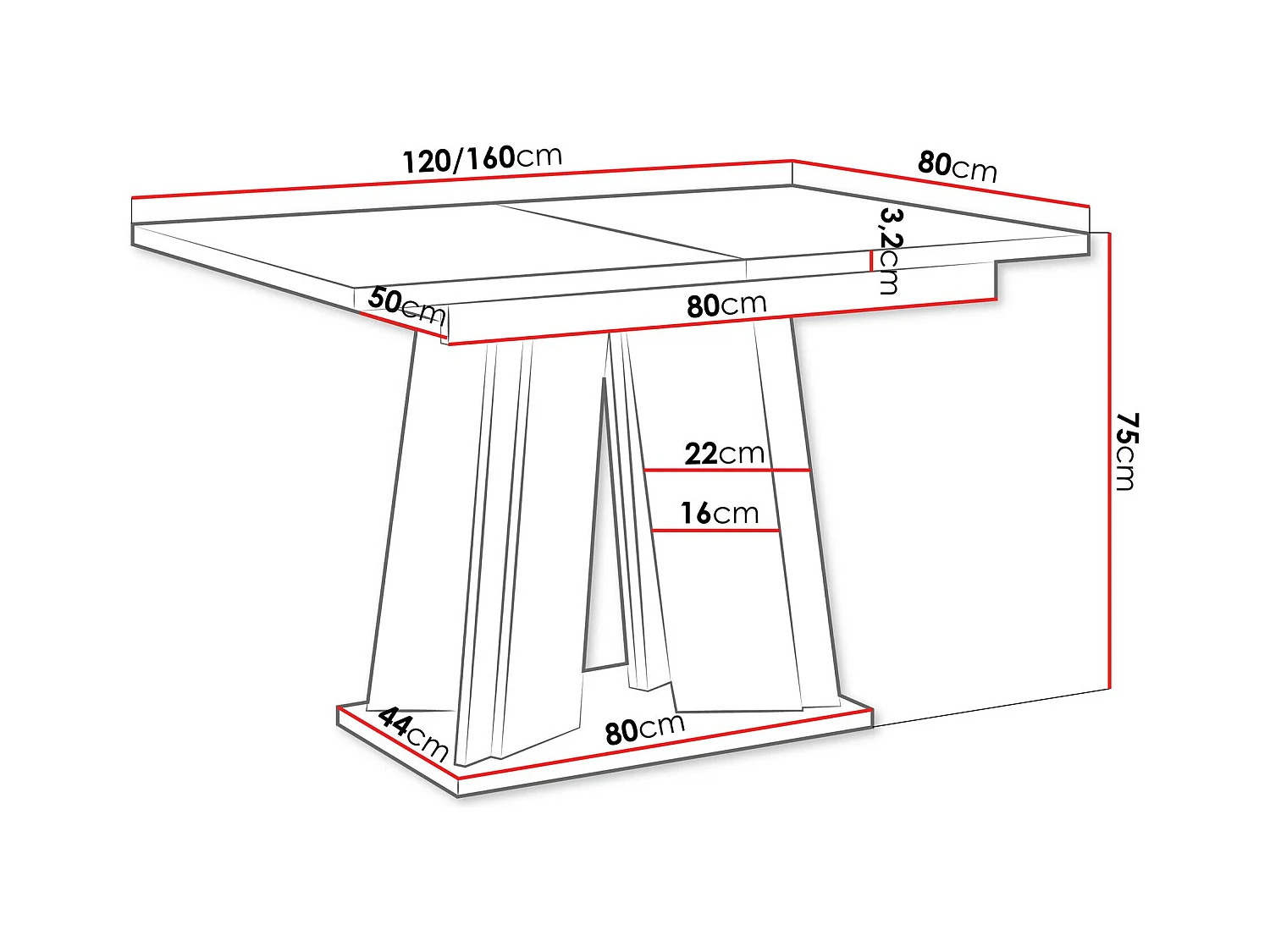 Table Goodyear 129, Noir|Chêne Artisan, 75x80x120cm, Allongement, Stratifié