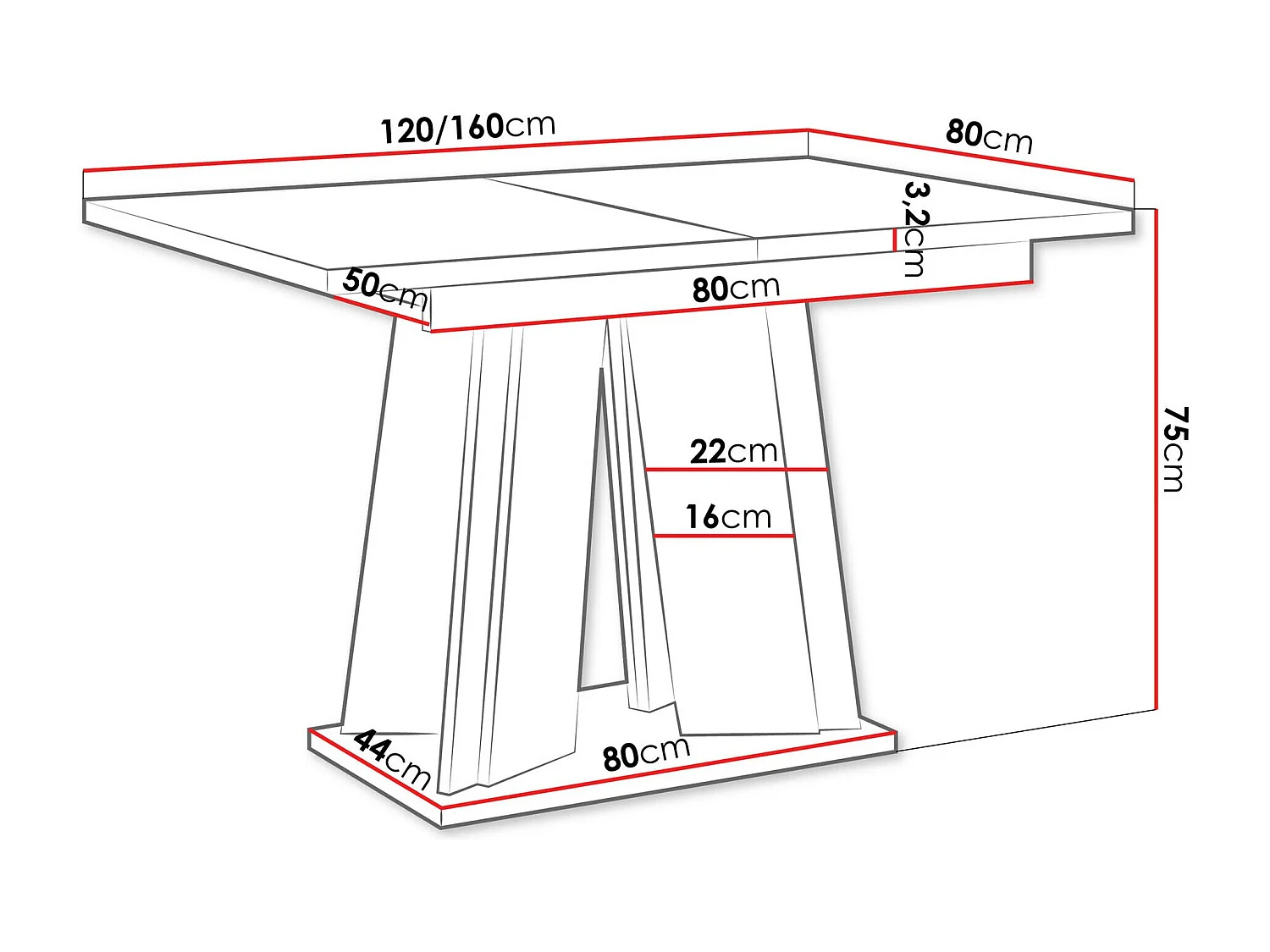 Mesa Goodyear 129, Extensível, Placa de aglomerado laminado, 8x8x12cm
