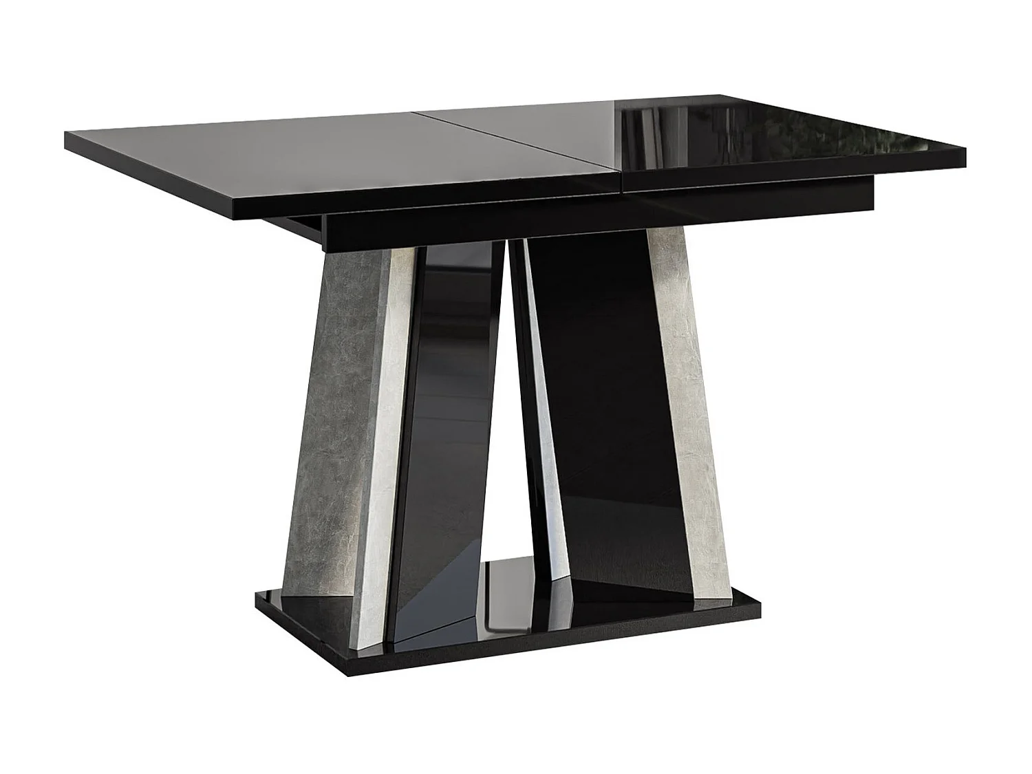 Table Goodyear 129, Béton|Noir brillant, 75x80x120cm, Allongement, Stratifié