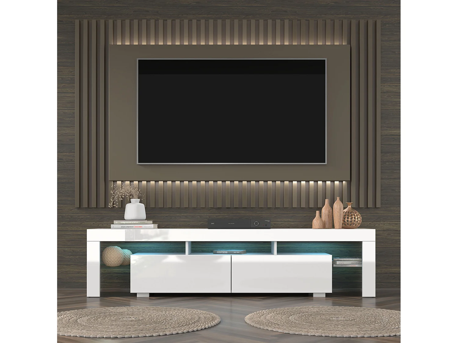 TV-meubel Panama 190 cm wit / wit hoogglans + LED