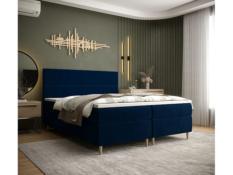 BEDANTE Boxspringbett FLO 180x200 Itaka 11 Dunkelblau Bett Bettkasten Einzellbett Hotelbett Topper Matratze Schlafzimmer Stauraum