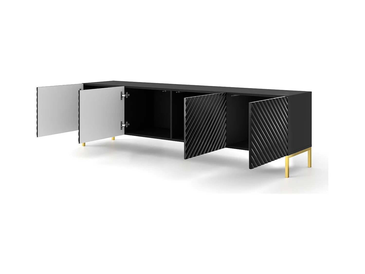 TV-Schrank SURF 200 cm 4D-Fräsung hochglanz schwarz auf goldenen beinen