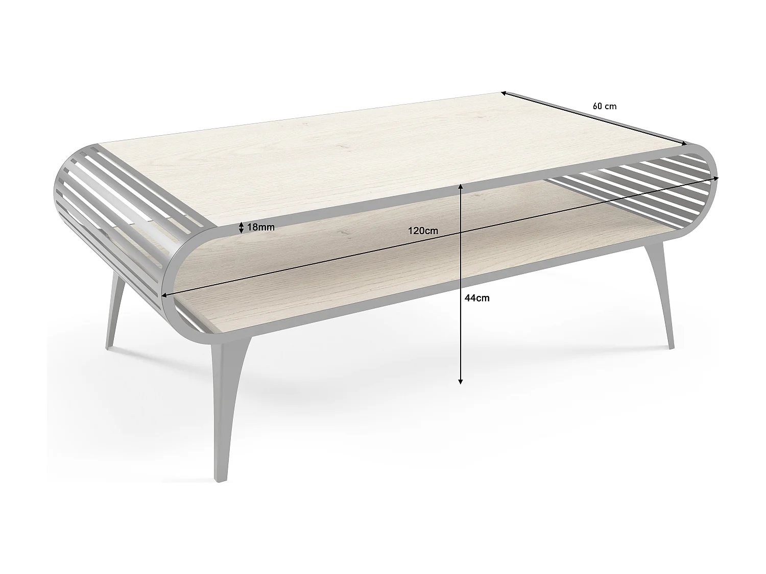 Table basse luxueuse et moderne en chêne Halifax avec pieds en métal noir et finition haut de gamme STILO