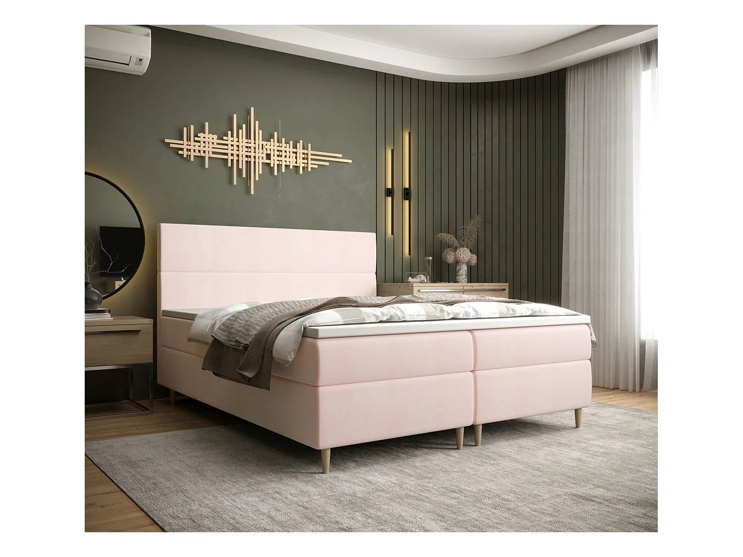 BEDANTE Lit boxspring FLO 160x200 Itaka 58 Rose Lit Litkasten Lit simple Lit d'hôtel Surmatelas Matelas Chambre à coucher Espace de rangement