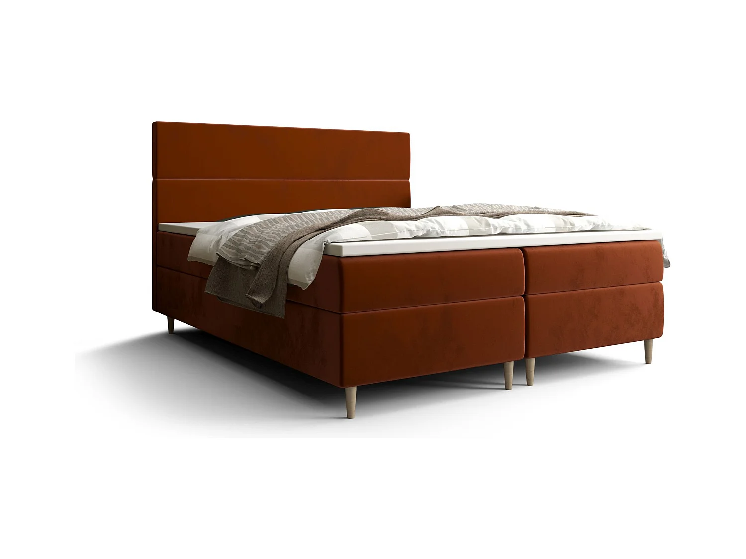 BEDANTE Lit boxspring FLO 180x200 Itaka 01 Marron Lit Litkasten Lit simple Lit d'hôtel Surmatelas Matelas Chambre à coucher Espace de rangement