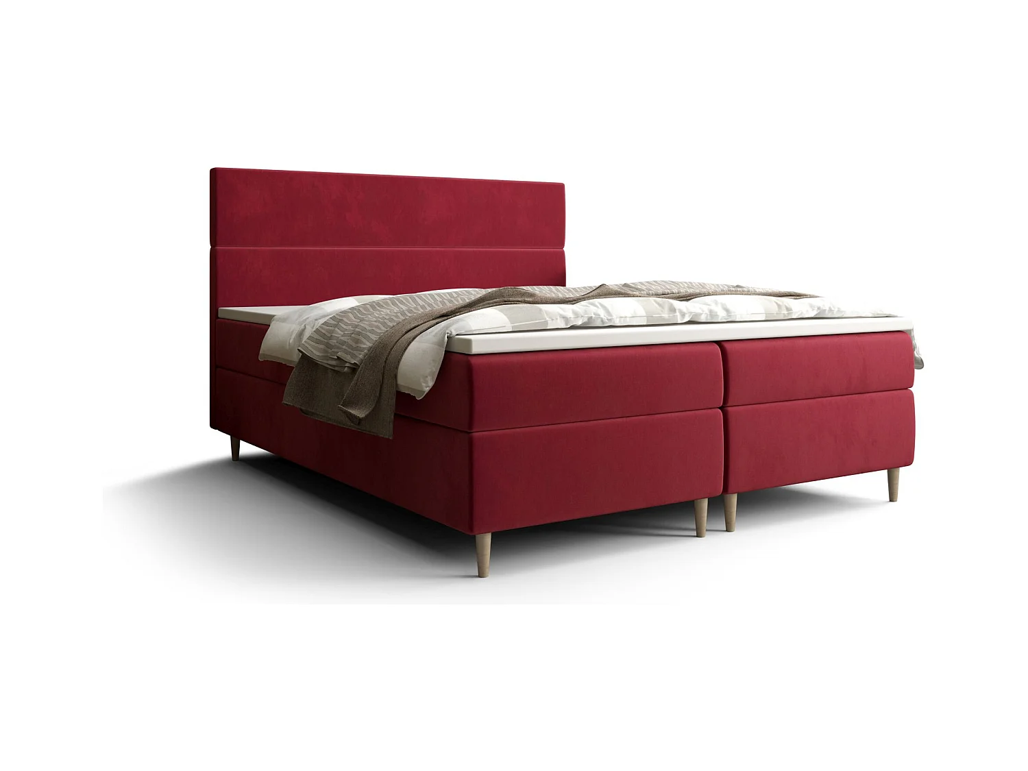 BEDANTE Lit boxspring FLO 140x200 Itaka 34 Rouge Lit Litkasten Lit simple Lit d'hôtel Surmatelas Matelas Chambre à coucher Espace de rangement