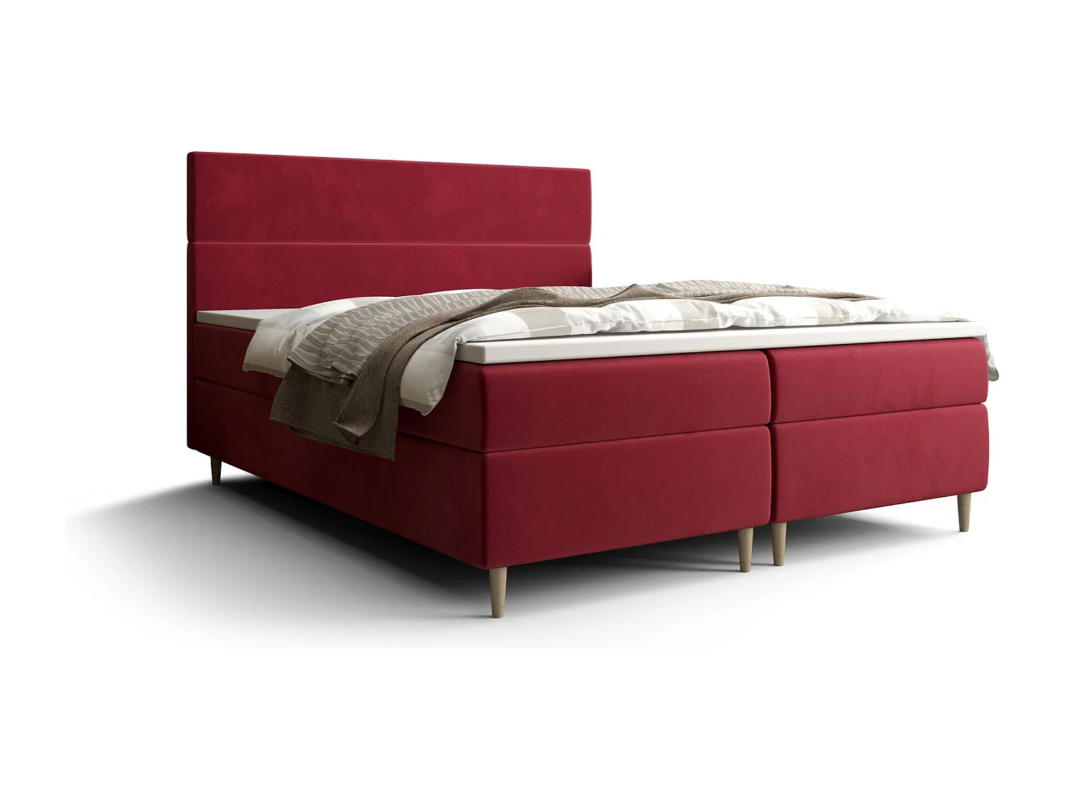 BEDANTE Lit boxspring FLO 140x200 Itaka 34 Rouge Lit Litkasten Lit simple Lit d'hôtel Surmatelas Matelas Chambre à coucher Espace de rangement