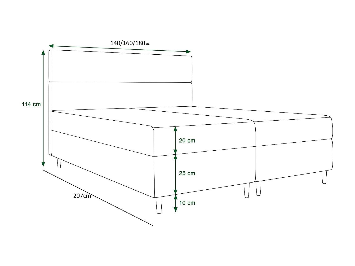 BEDANTE Boxspringbett FLO 140x200 Itaka 10 Dunkelgrün Bett Bettkasten Einzellbett Hotelbett Topper Matratze Schlafzimmer Stauraum