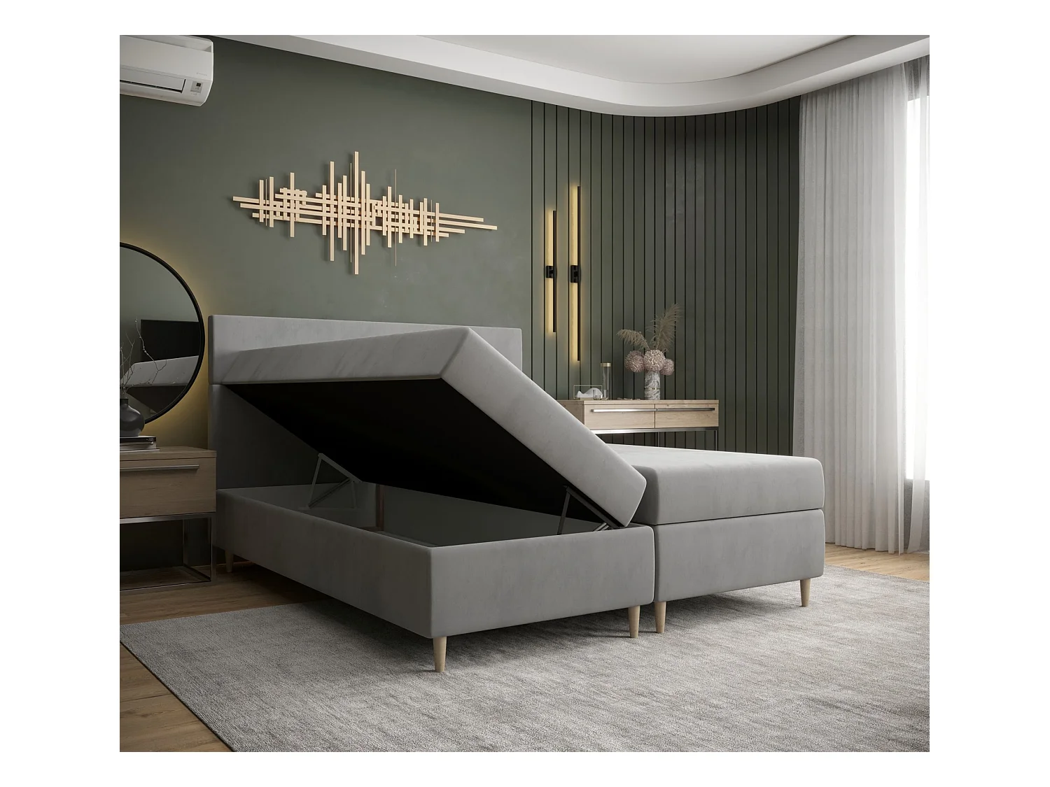 BEDANTE Lit boxspring FLO 140x200 Itaka 16 Crème Lit Litkasten Lit simple Lit d'hôtel Surmatelas Matelas Chambre à coucher Espace de rangement