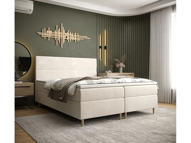 BEDANTE Boxspringbett FLO 140x200 Itaka 16 Creme Bett Bettkasten Einzellbett Hotelbett Topper Matratze Schlafzimmer Stauraum