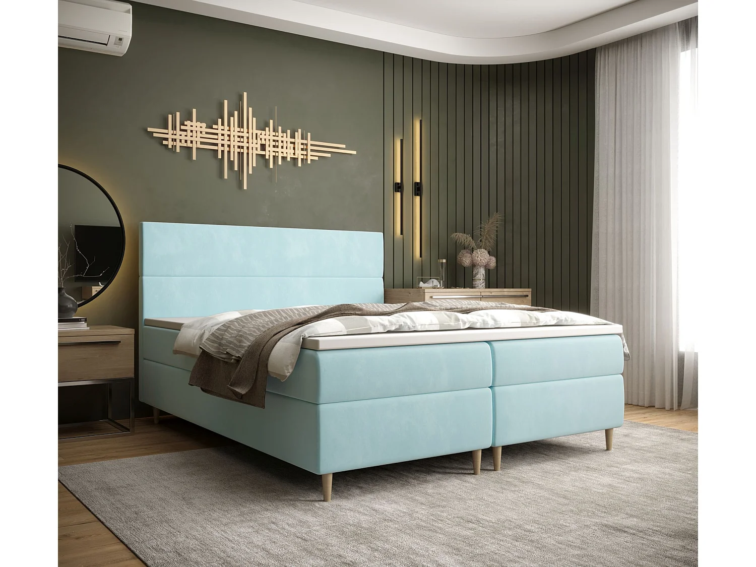 BEDANTE Boxspringbett FLO 180x200 Itaka 13 Hellblau Bett Bettkasten Einzellbett Hotelbett Topper Matratze Schlafzimmer Stauraum