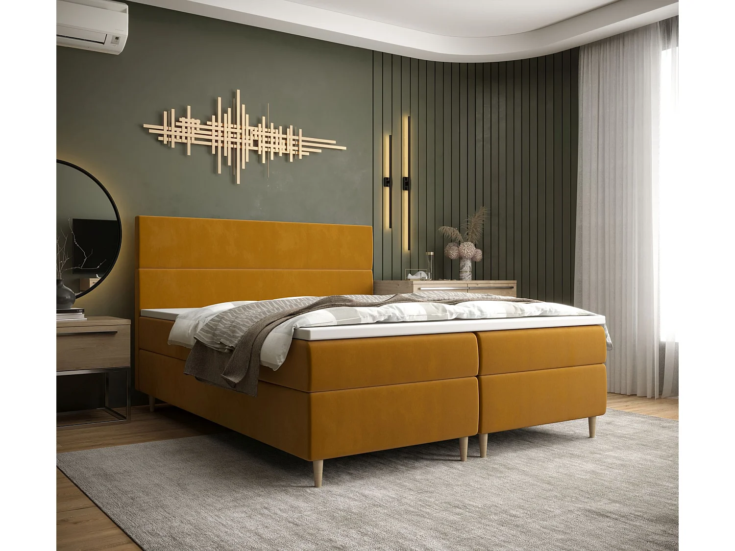 BEDANTE Lit boxspring FLO 140x200 Itaka 33 Orange Lit Litkasten Lit simple Lit d'hôtel Surmatelas Matelas Chambre à coucher Espace de rangement