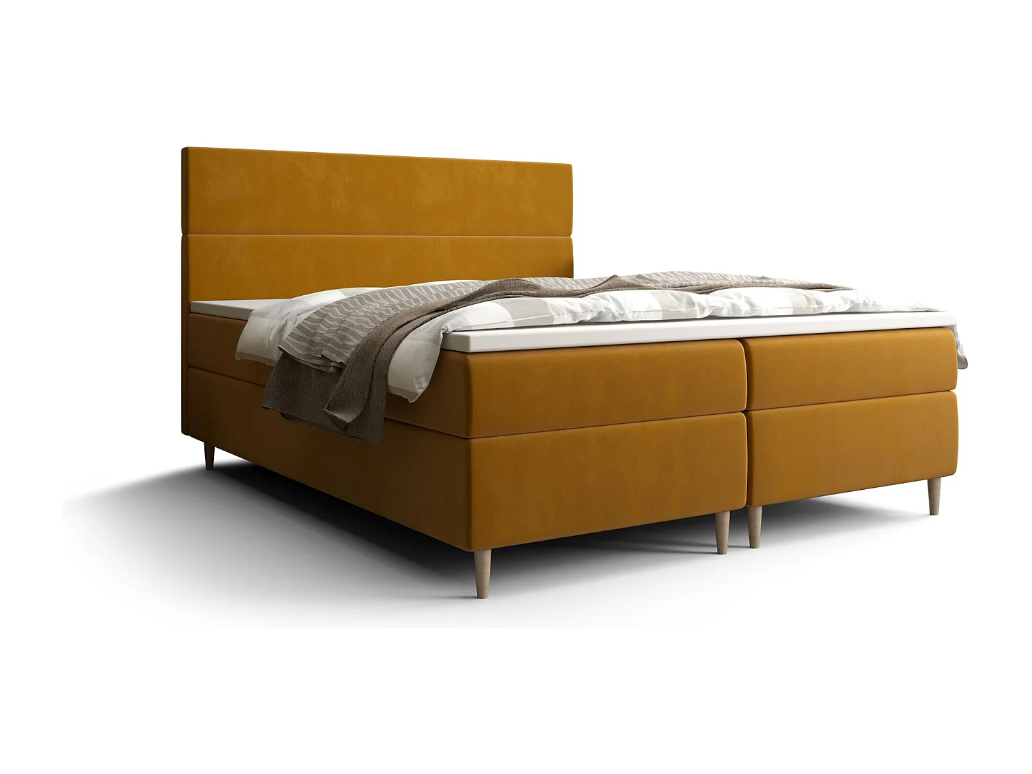 BEDANTE Lit boxspring FLO 140x200 Itaka 33 Orange Lit Litkasten Lit simple Lit d'hôtel Surmatelas Matelas Chambre à coucher Espace de rangement