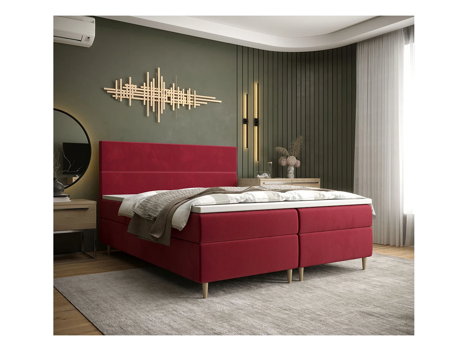 BEDANTE Lit boxspring FLO 160x200 Itaka 34 Rouge Lit Litkasten Lit simple Lit d'hôtel Surmatelas Matelas Chambre à coucher Espace de rangement