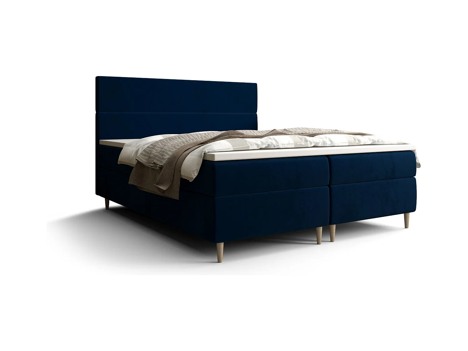 BEDANTE Lit boxspring FLO 140x200 Itaka 11 Bleu foncé Lit Litkasten Lit simple Lit d'hôtel Surmatelas Matelas Chambre à coucher Espace de rangement