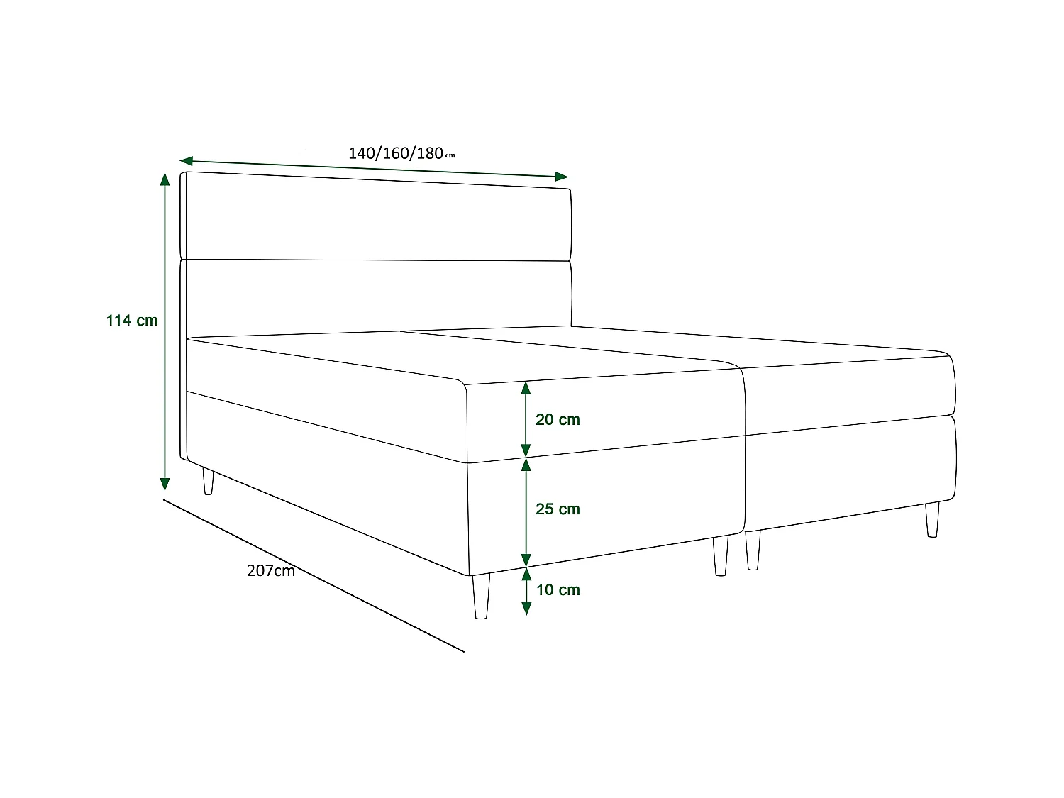 BEDANTE Lit boxspring FLO 140x200 Itaka 11 Bleu foncé Lit Litkasten Lit simple Lit d'hôtel Surmatelas Matelas Chambre à coucher Espace de rangement