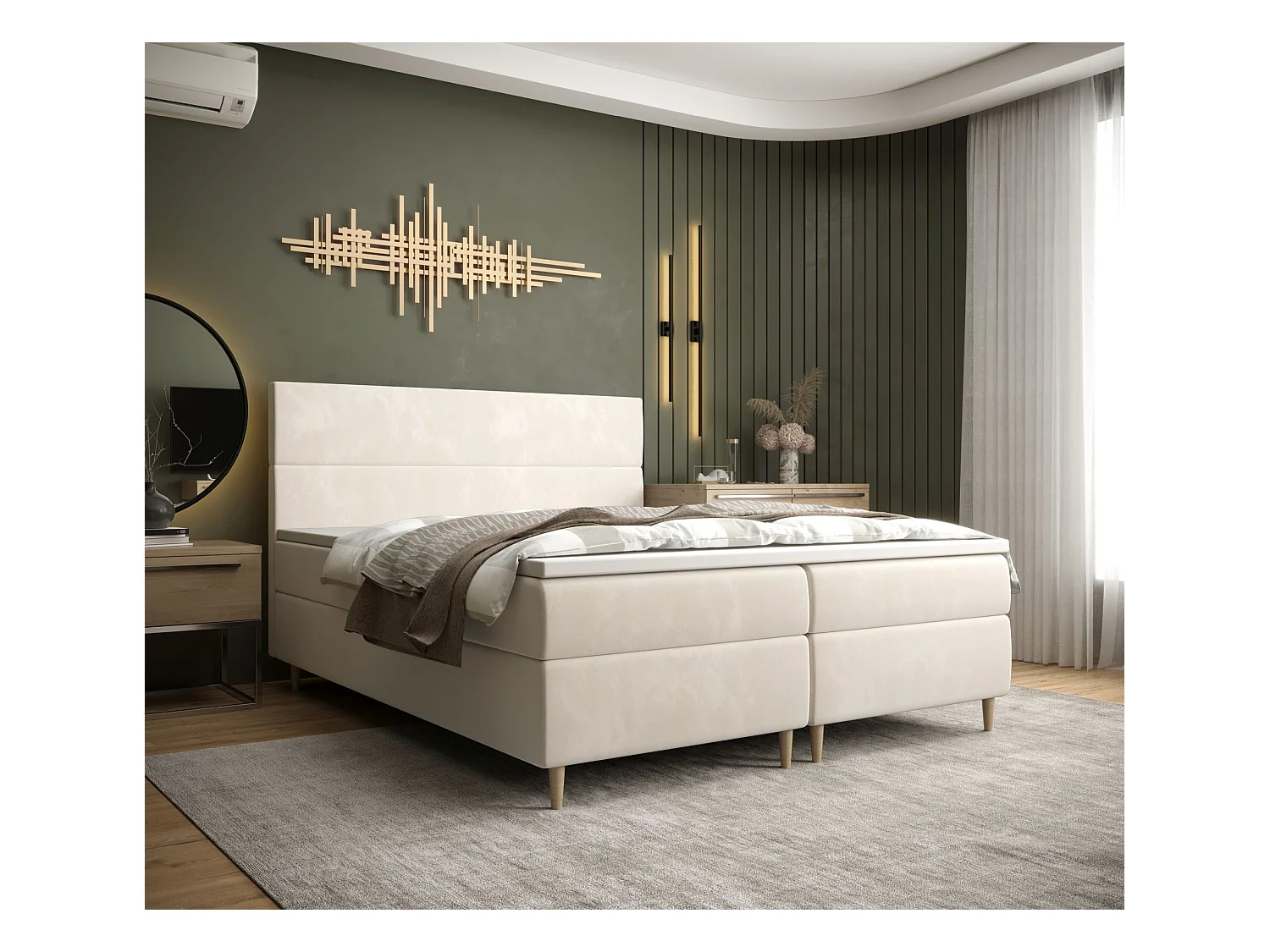 BEDANTE Boxspringbett FLO 160x200 Itaka 16 Creme Bett Bettkasten Einzellbett Hotelbett Topper Matratze Schlafzimmer Stauraum