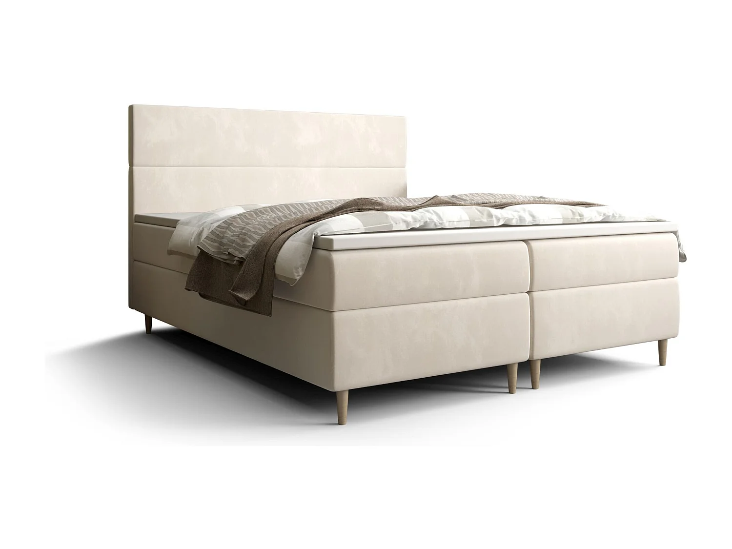 BEDANTE Lit boxspring FLO 160x200 Itaka 16 Crème Lit Litkasten Lit simple Lit d'hôtel Surmatelas Matelas Chambre à coucher Espace de rangement
